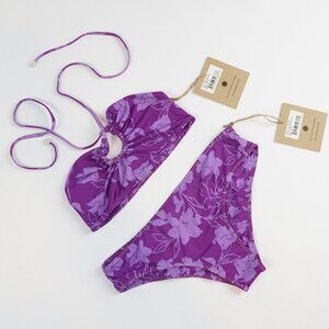 Aloe Aloe Bikini Set - Keyhole Top, Hipster Bottom - Lanai Print - Small - NWT